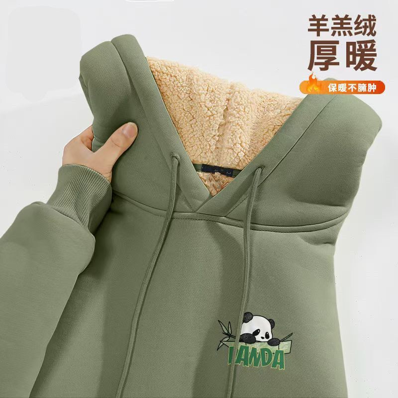 Lamb Fleece Hooded Sweatshirt Men's Autumn and Winter Fleece-Lined Thickeneded Men's Warm Winter Versatile Thick Jacket 1/2 Lamb Fleece Hooded Sweatshirt Men's Autumn and Winter Fleece-Lined Thickeneded Men's Warm Winter Versatile Thick Jacket 1/2