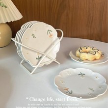 日式复古小雏菊浮雕碗碟餐盘套装釉下彩陶瓷手绘家用陶瓷餐具套装