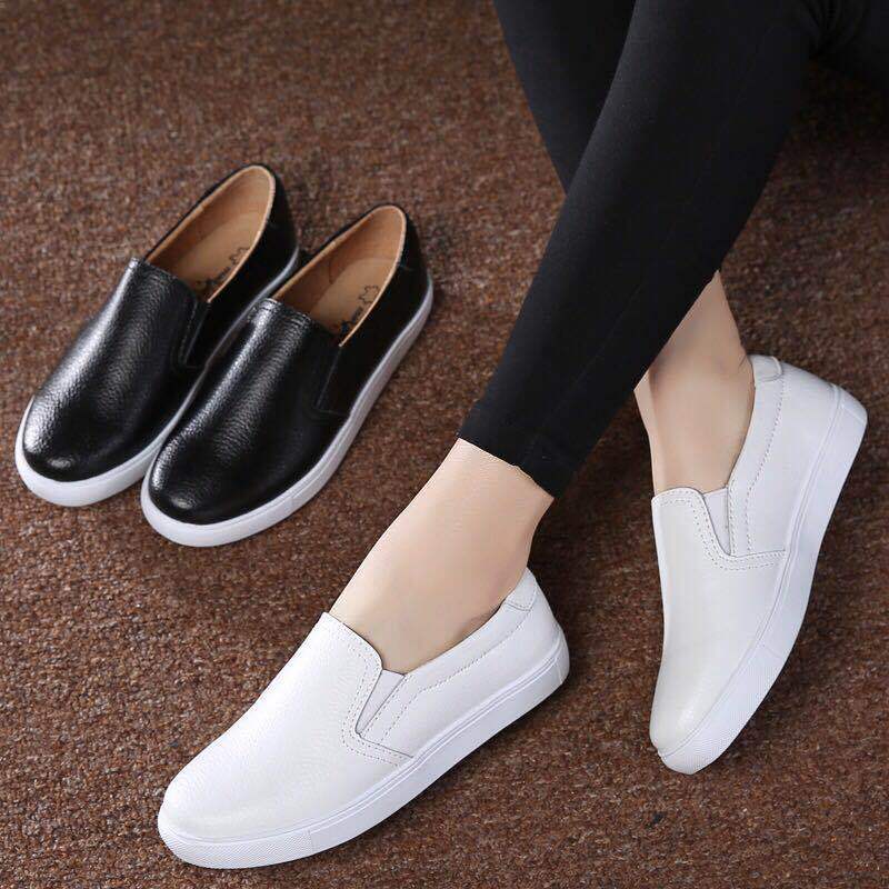 Weiße Damen Slip-on Sneaker Aus Leder Für Den Alltag_voghion.com
