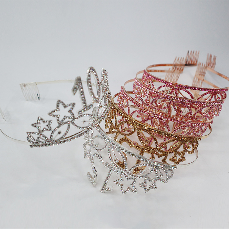 Accesorios para el cabello con corona de metal de alta gama europeos y americanos para cumpleaños y aniversarios, con estrellas de diamantes de colores, corona para fiestas y accesorios de disfraces de películas.