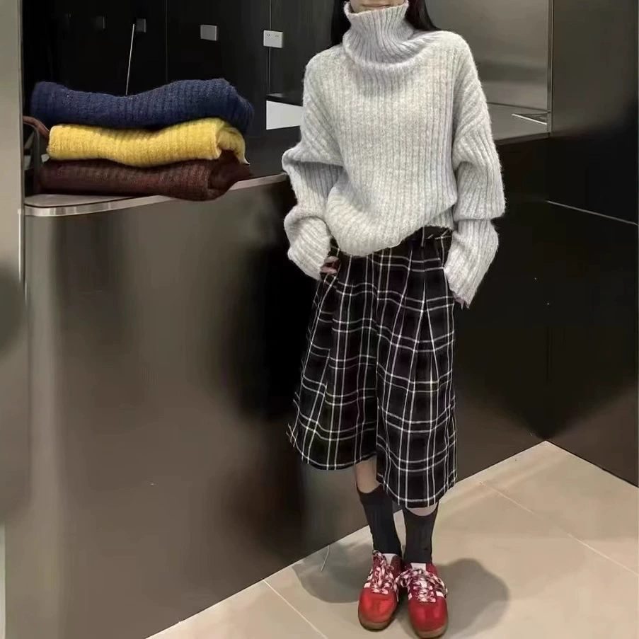 Корейская версия ленивого ветра с высоким воротом ямы сплошной цвет свитер женский осенний и зимний новый мягкий клейкий теплый толстый трикотаж топ