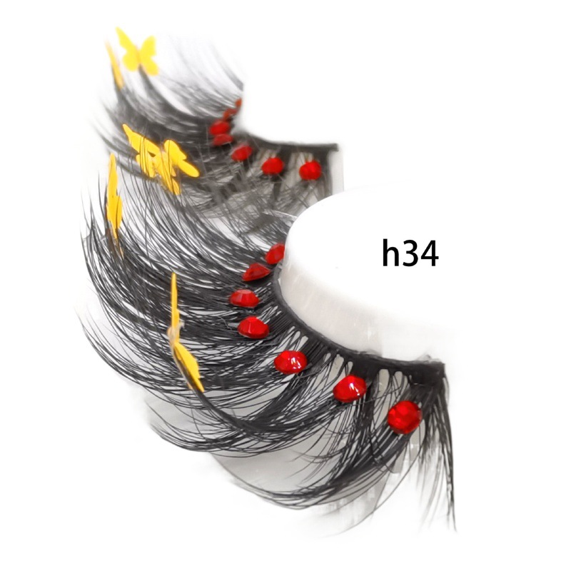 Festival de Navidad transfronterizo Venta caliente pestañas postizas color fluorescente mariposa diamante lentejuelas pestañas 3D maquillaje de escenario europeo y americano