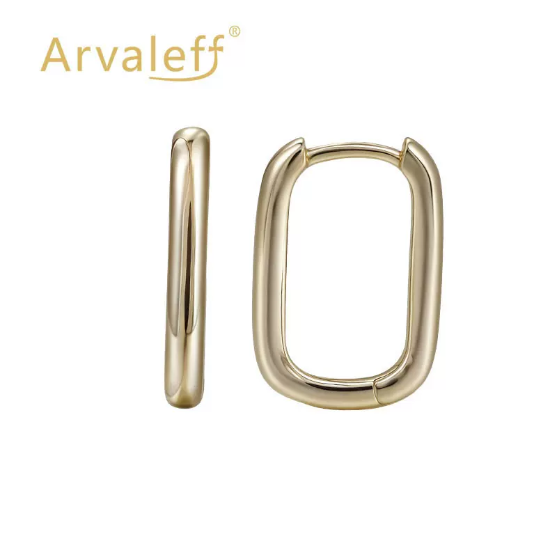 Arvaleff原创925银耳环简单几何方形设计电镀14K金跨境耳钉饰品