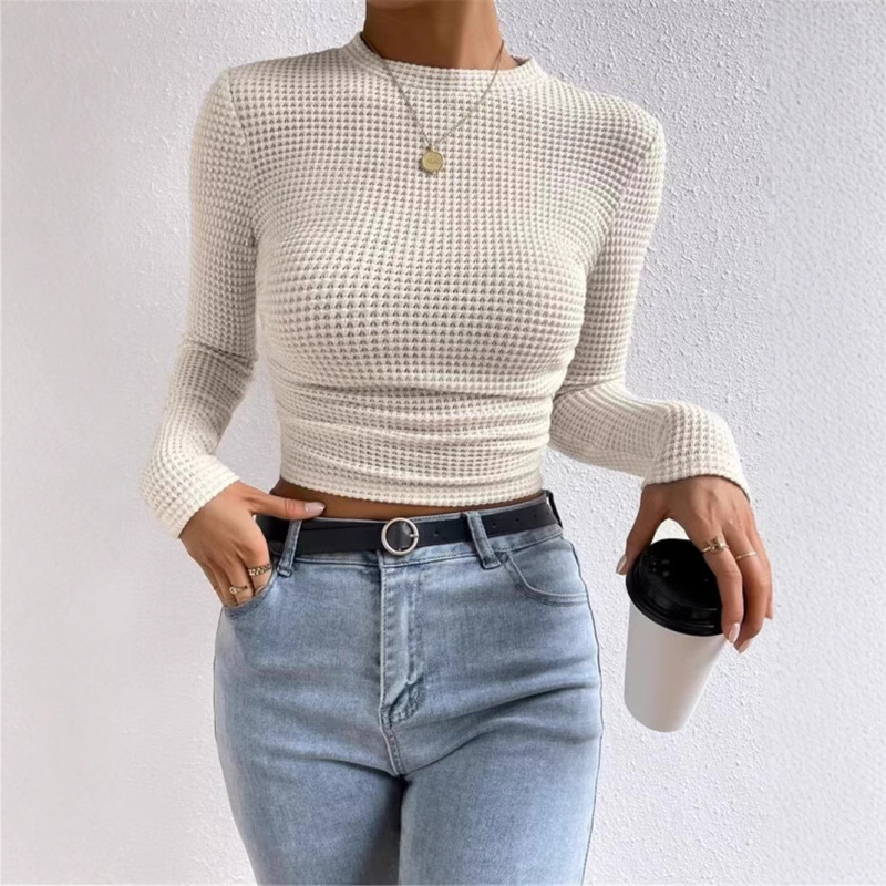 2024 Amazon European and American Knitted Shirt Hollow Sexy Slim Long Sleeve Daily All-match Top Round Neck T-shirt Base 2024 Amazon European and American Knitted Shirt Hollow Sexy Slim Long Sleeve Daily All-match Top Round Neck T-shirt Base