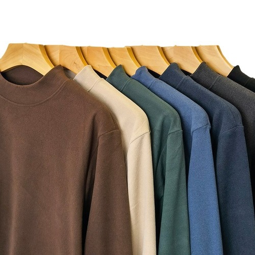Double-sided Fleece Half-Neck Men's Long-Sleeve T-Shirt Warm Base Shirt Men Autumn/Winter Thicken Innerwear Trendy