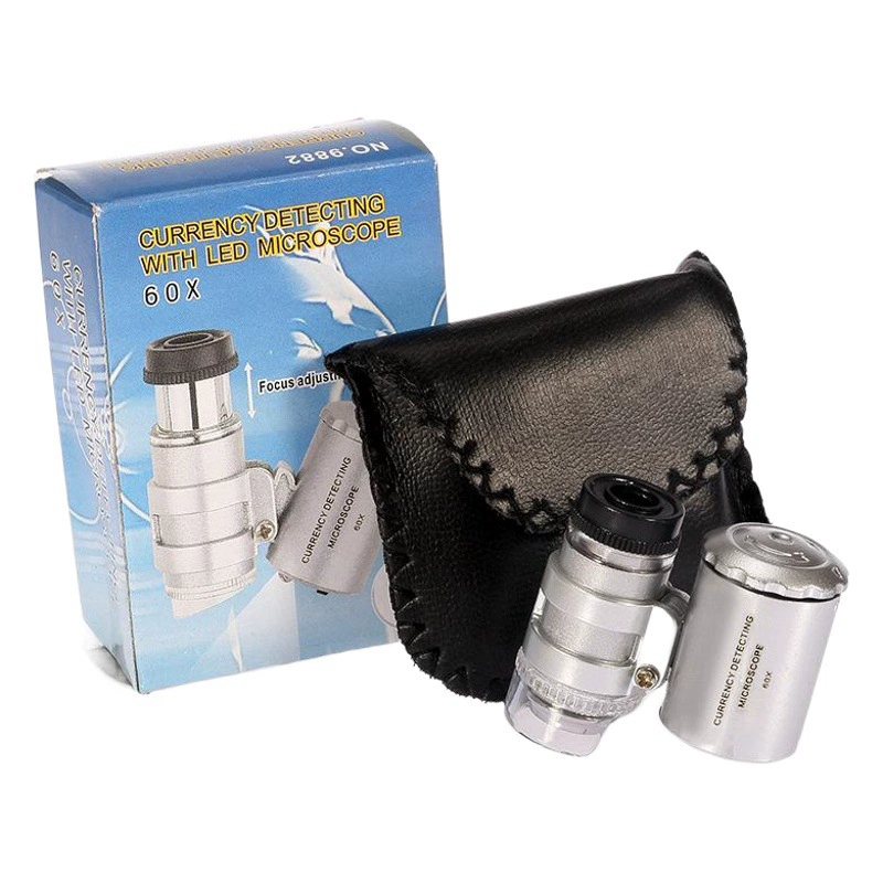 60 раз HD идентификация ювелирных изделий светодиодный детектор денег с подсветкой Портативный мини-микроскоп оптом 9882 увеличительное стекло высокой мощности