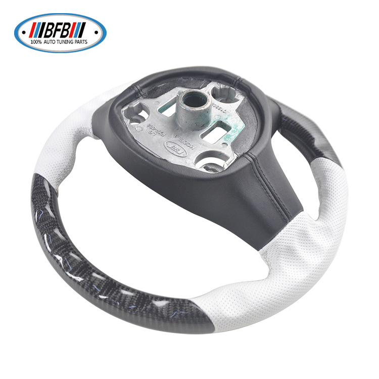 100% Real Carbon Fiber Black Steering Wheel with White Stitching and Perforations - For Tesla Model 3 Y - Modification