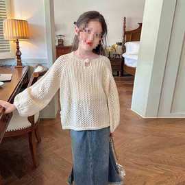 镂空外搭罩衫女童装设计感镂空针织衫春秋新款儿童宝宝慵懒风毛衣