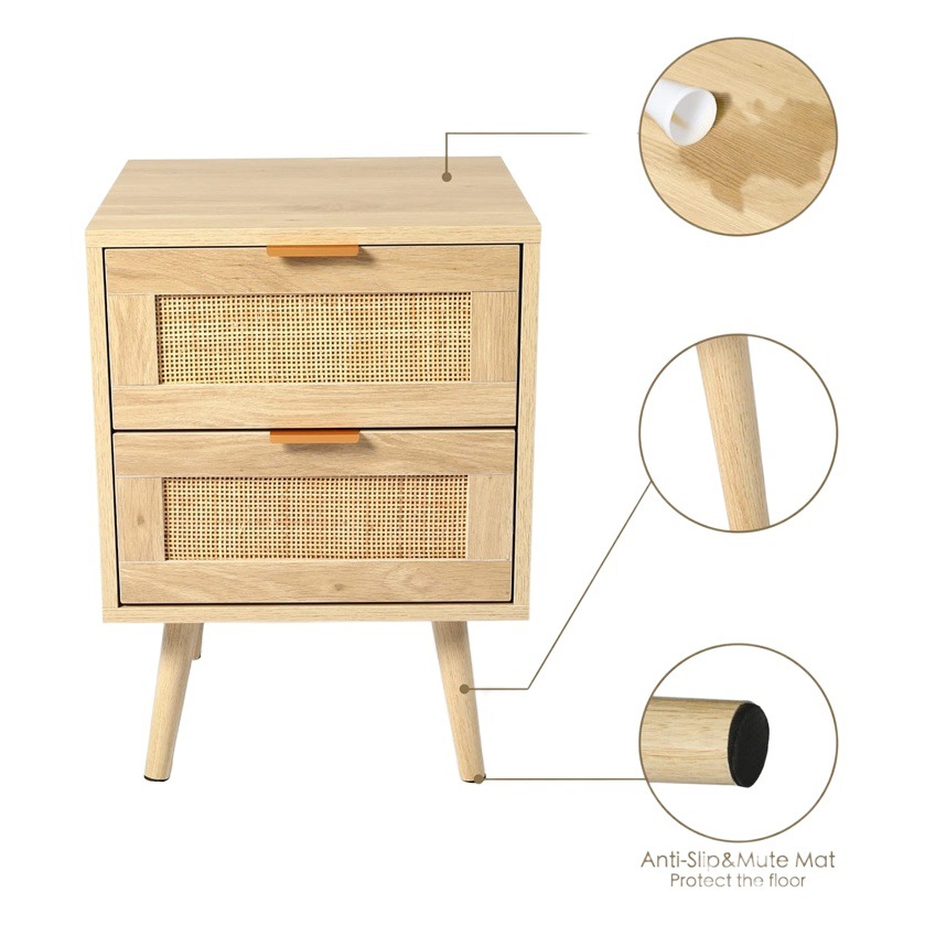 Moderno minimalista mesa de noche pequeño apartamento lámpara de mesa de registro japonés muebles de dormitorio ratán con cajón armario