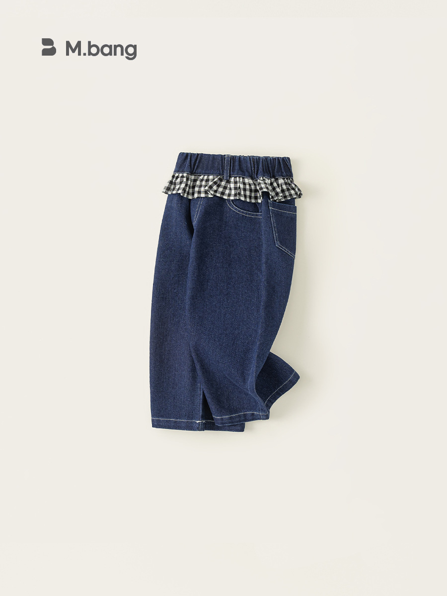 Yoobao ropa infantil jeans de niñas 2026 primavera y otoño pantalones de piernas anchas de encaje a cuadros para niñas pantalones casuales coreanos image 3
