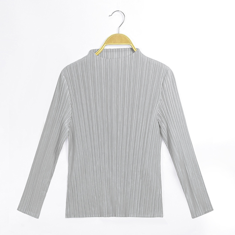三宅シンプルクラシックプリーツレディース長袖トップス春半袖スタンドカラーTシャツドロップシッピング