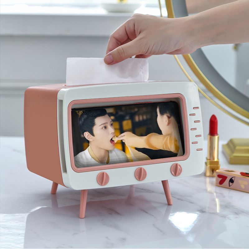 Lindo creativo TV caja de pañuelos soporte para teléfono móvil servilleta de almacenamiento decoración de dibujos animados hogar sala de estar Escritorio