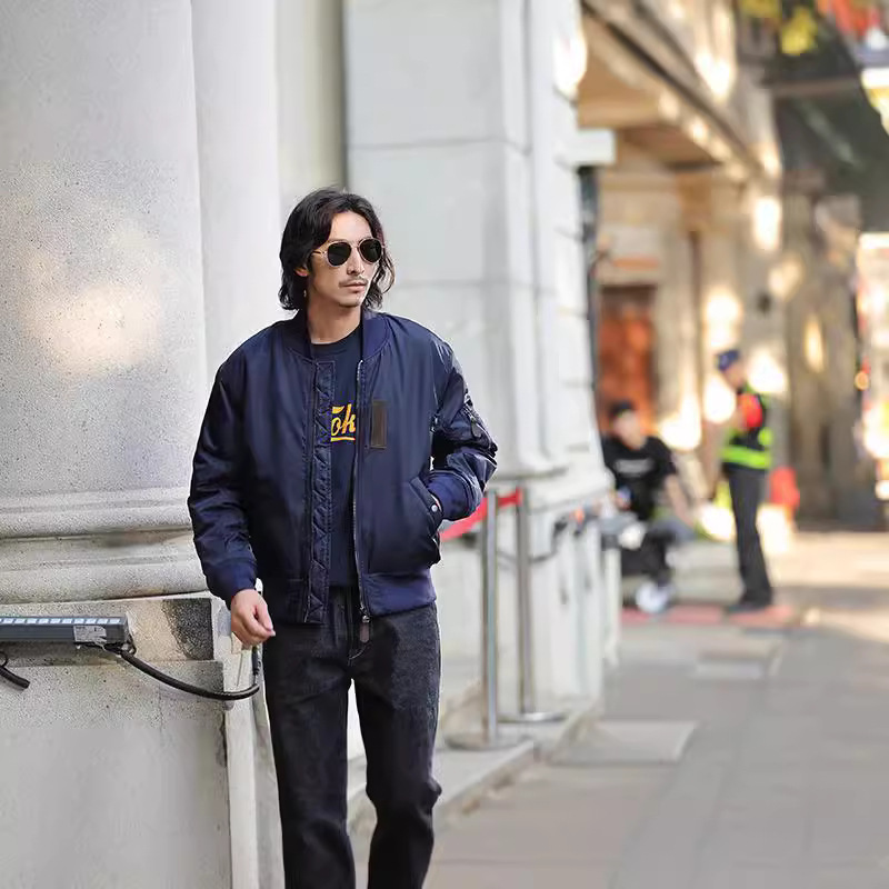 OKONKWO otoño e invierno nuevo color sólido MA-1 vuelo chaqueta acolchada lana gruesa MA1 impermeable chaqueta abrigo