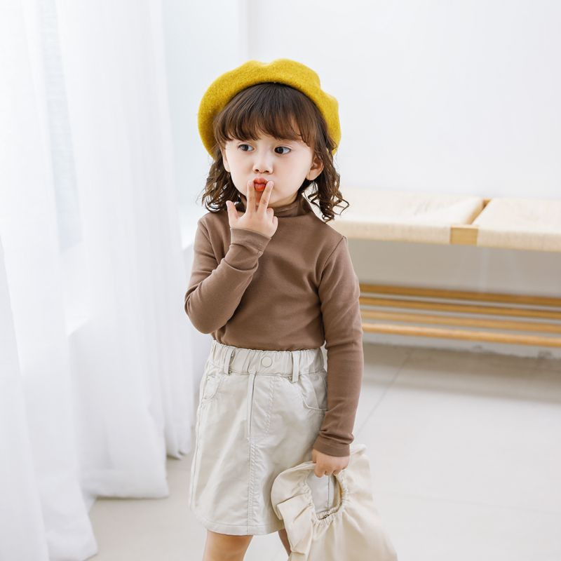 Camisa de fondo cálido con cuello medio alto para niños del sudeste asiático, niños y niñas engrosados con cuello alto y terciopelo, ropa de otoño para padres e hijos