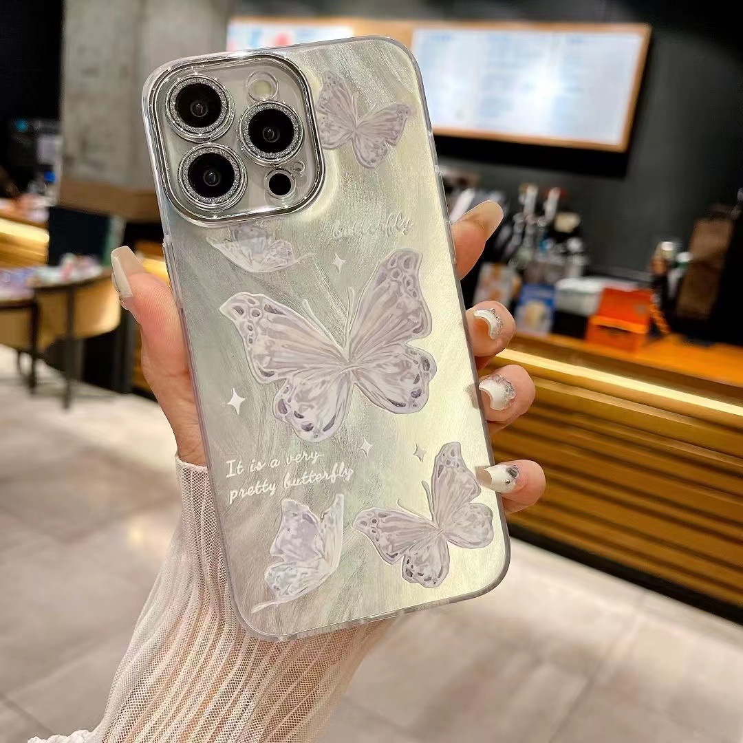 Lazo de perla de hilo de plumas francés para lente de brillo iPhone14 15ProMax funda para teléfono 12 Apple 13