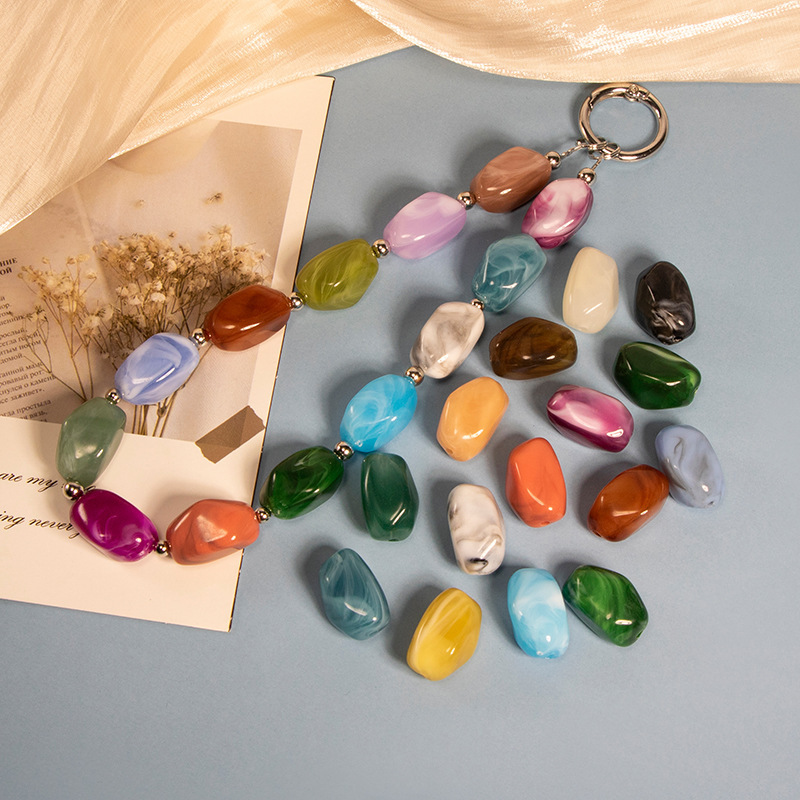 Phone Lanyard with Colorful Beads and Stone Bracelet, Trendy Wrist Accessory, Beaded Chain with a High-End Feel, Short Style for Women