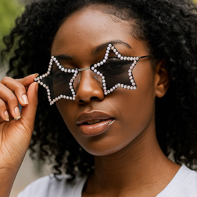 2023 New Diamond Five-pointed Star Sunglasses Fashion All-match Cute Party Women Cross-border Sunglasses