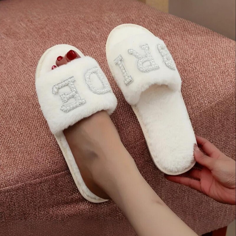 Cross-Border Popular Pearl Letter Bride Bride Cross-Tie Slippers Bachelorette Party Wedding Plush Slippers for Women Cross-Border Popular Pearl Letter Bride Bride Cross-Tie Slippers Bachelorette Party Wedding Plush Slippers for Women