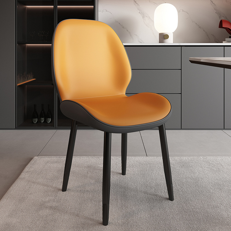 Butterfly Chair Cuero gris anaranjado-negro carbono piernas-Bolso suave de madera