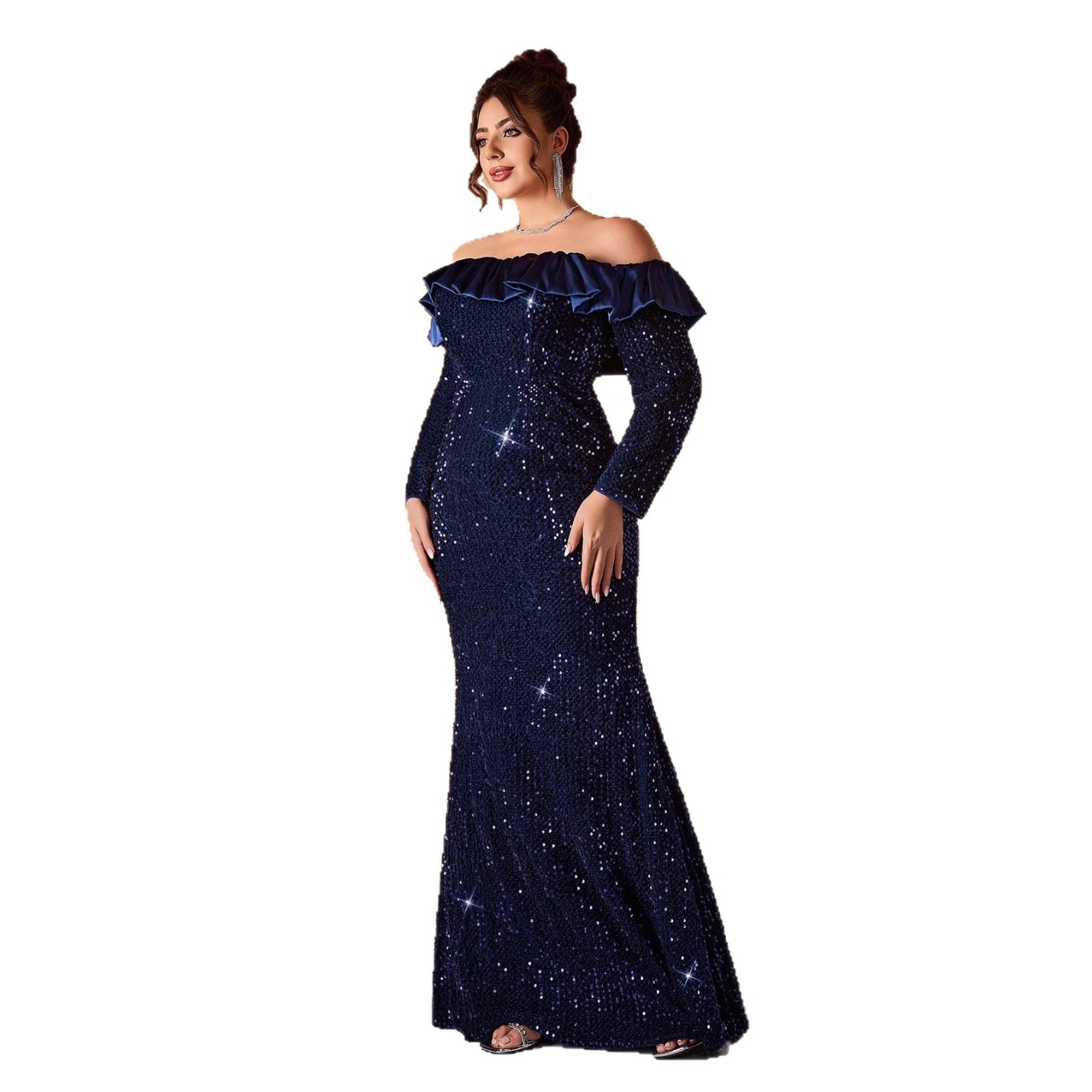 Europa y los Estados Unidos un hombro vestido de baile de sequillas 2025 invierno nuevo delgado pescado temperamento vestido grande para mujeres image 5