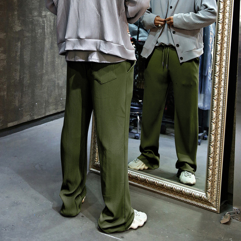 2024 Spring and Autumn Men's Casual Loose Straight Tube with Hanging Stripes High Waist Wide Leg Pants_voghion.com