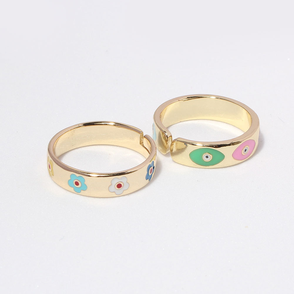 Korean Simple Fashion Geometric Eyes Sun Flower Ring Personality Retro Copper Plated Dripping Open Ring display picture 2