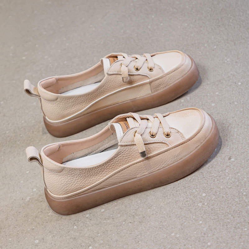 Black Flats 2025 Spring Large Size Women's Shoes Summer Shoes Breathable Cowhide Versatile White Shoes Women's Slip-On Sneakers