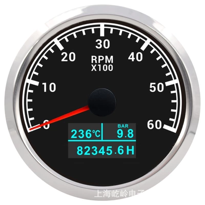 engine tachometer with oil pressure | automobile instrument - 6000rpm-silver-edge-black-base