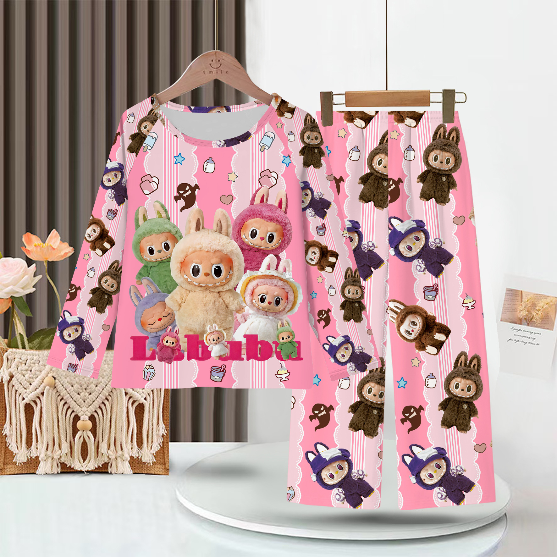 Children's Pajamas Long-Sleeved Suit Spring & Fall Girls' Pajamas Boys' Home Clothes Two-Piece Set Baby Clothes Thai Kidsren's Clothing