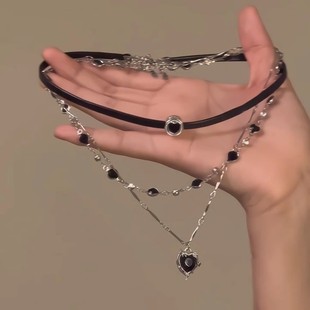 Popular Necklace, Black Leather Rope, Sweet and Cool Style, Stacked Hot Girl Party Clavicle Chain, Female Personalized Design, Niche Necklace