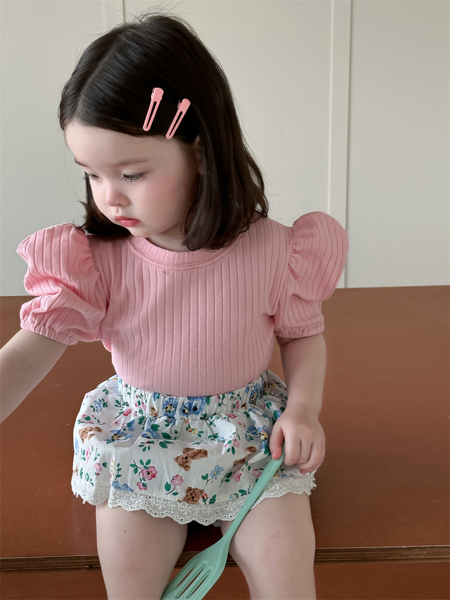 Niñas de verano burbuja manga camiseta bolsa de pedo vestido corto conjunto de ropa infantil coreana ropa de verano bebé ropa de verano para niños image 4