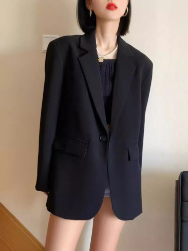 Black suit jacket, feminine design, Korean suit, loose casual slim top, spring and autumn small suit