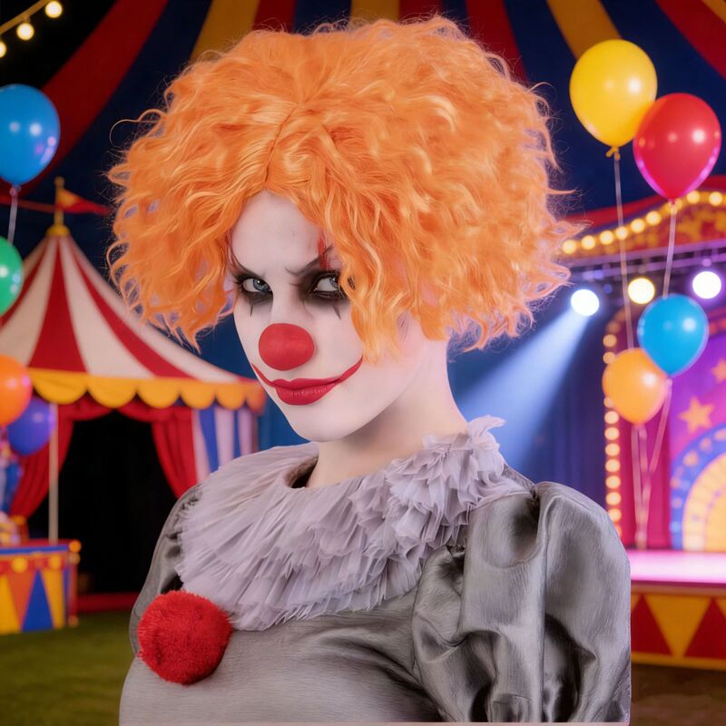 New Cross-Border Anime Cosplay Wig, Quirky Alice in Wonderland Mad Hatter Orange Middle-Parted Clown Short Hair
