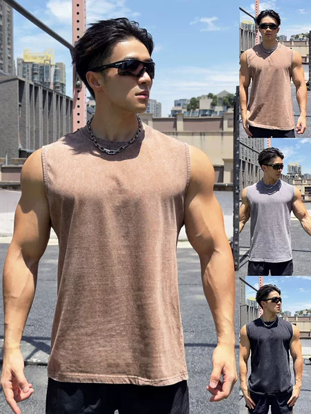 Muscle Fitness Brothers Summer New Fitness Vest Men's Top Outdoor Running Leisure Sports Sleeveless Washing