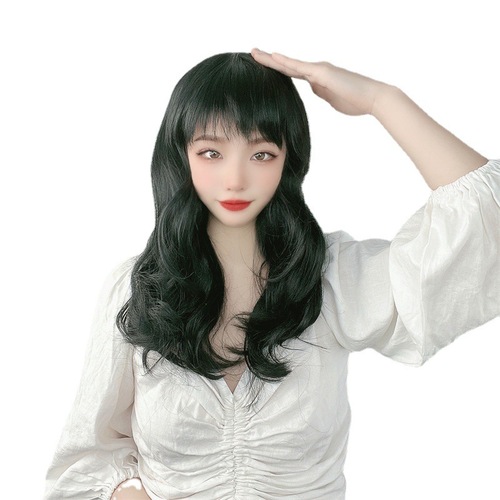Wig for women with oblique bangs, mid-length curly hair, shoulder-length, full wig set for mothers, middle-aged and elderly women with fluffy hair