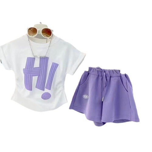 Girls '2026 new summer casual printed T-shirt set short-sleeved shorts fashionable children's Western-style two-piece set