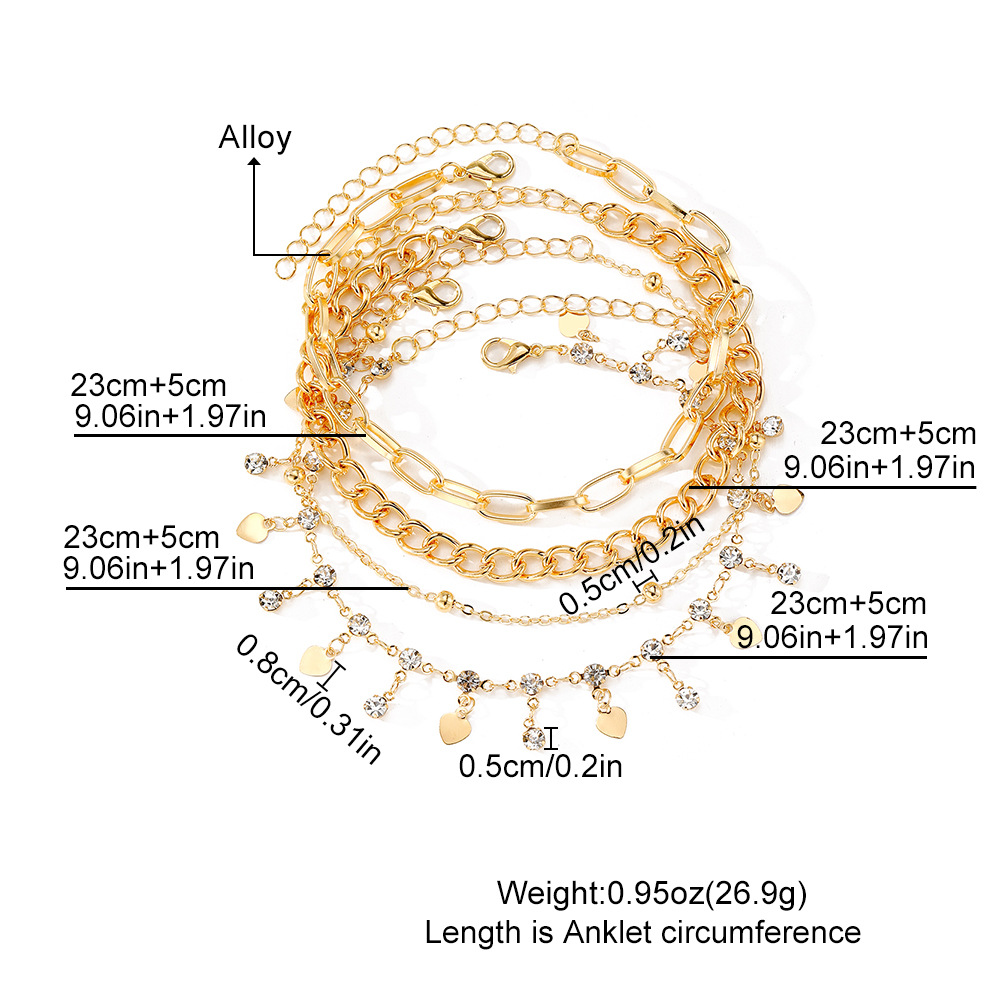 20g Weight Anklet Classification 1 Set Quantity Beach, Bar Occasion Alloy Material Heart Shape Pattern Women's Gender Hawaiian, Vacation Style Wholesale Jewelry Hawaiian Vacation Heart Shape Alloy Anklet 无