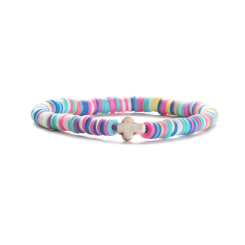 Amazon 6mm de color de cerámica suave cuentas elásticas cuentas pulseras cruz pulseras de regalos para hombres y mujeres