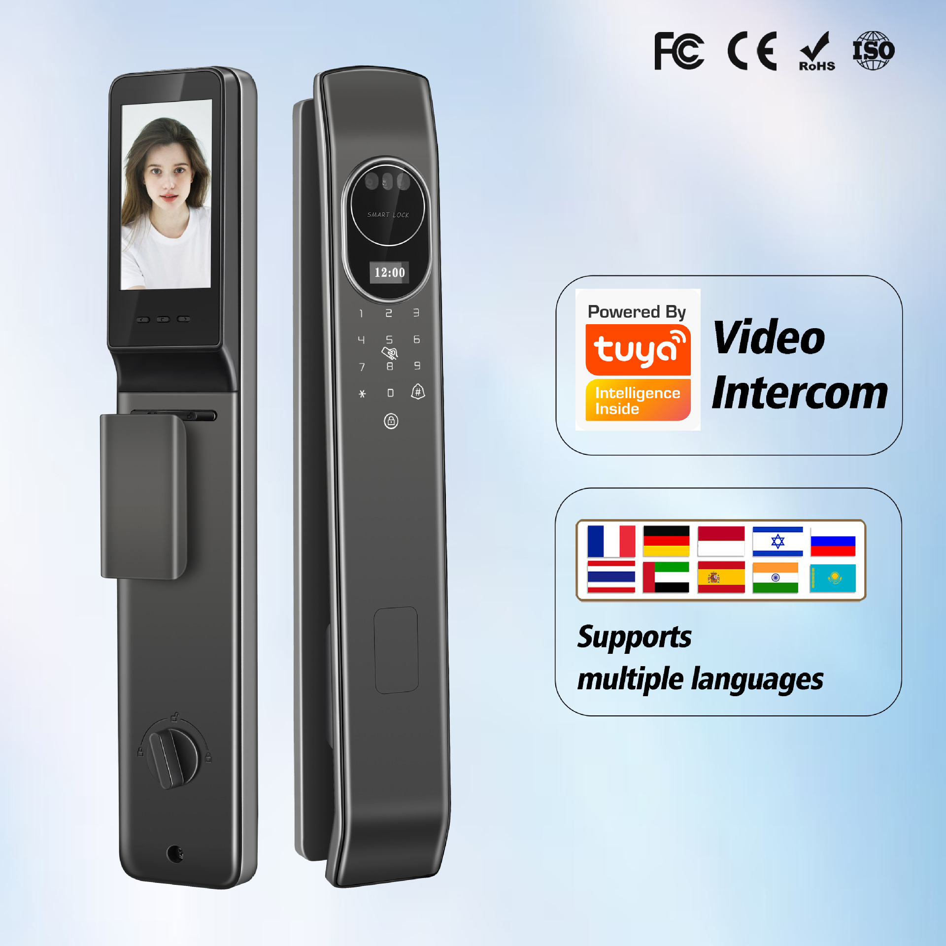 全自动指纹锁6085人脸智能锁防盗门家用TTLOCK集中管理多国语音