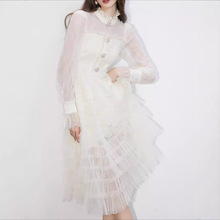 法式蕾丝粗花呢网纱拼接长款连衣裙早春秋新款女高级感气质