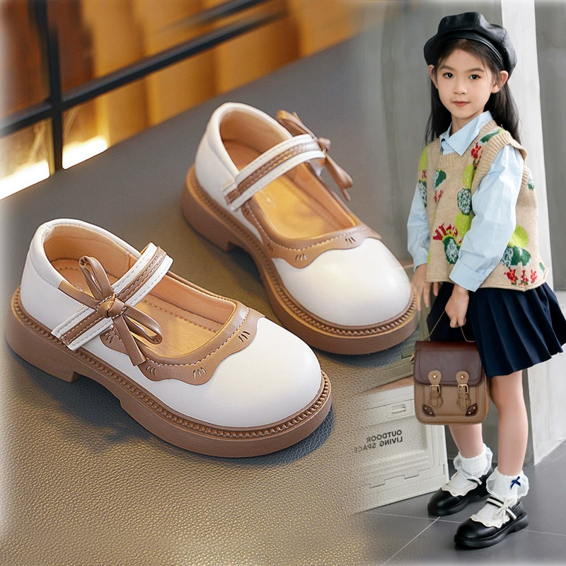 Детские туфли-принцессы осень 2025, новые кожаные туфли для девочек, модные осенние туфли для детей постарше, лоферы.