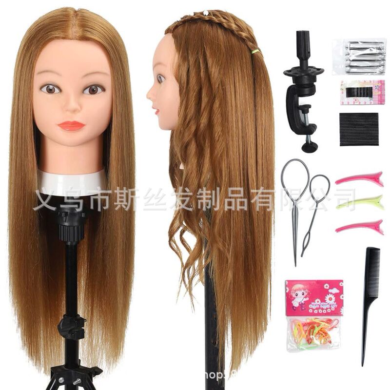 High temperature silk wig model head practice hairdressing hair cutting teaching teaching head wig doll head coil hair braiding head model