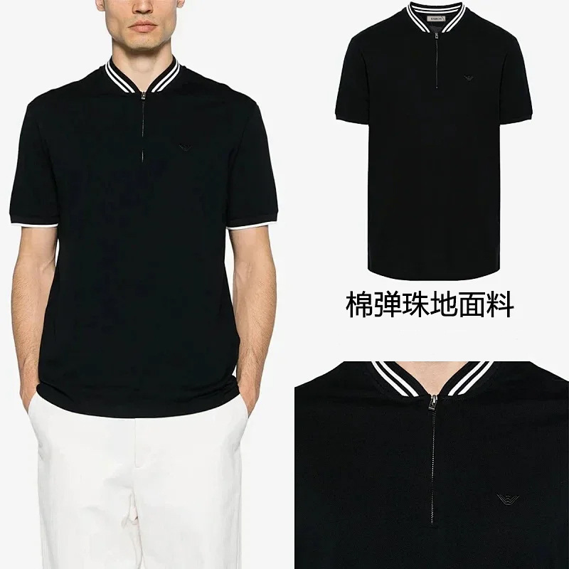 Bamiow Men's 100% Cotton Stand-Up Collar Polo Shirt, 225g Mesh Pique Material, Comfortable and Versatile 58150