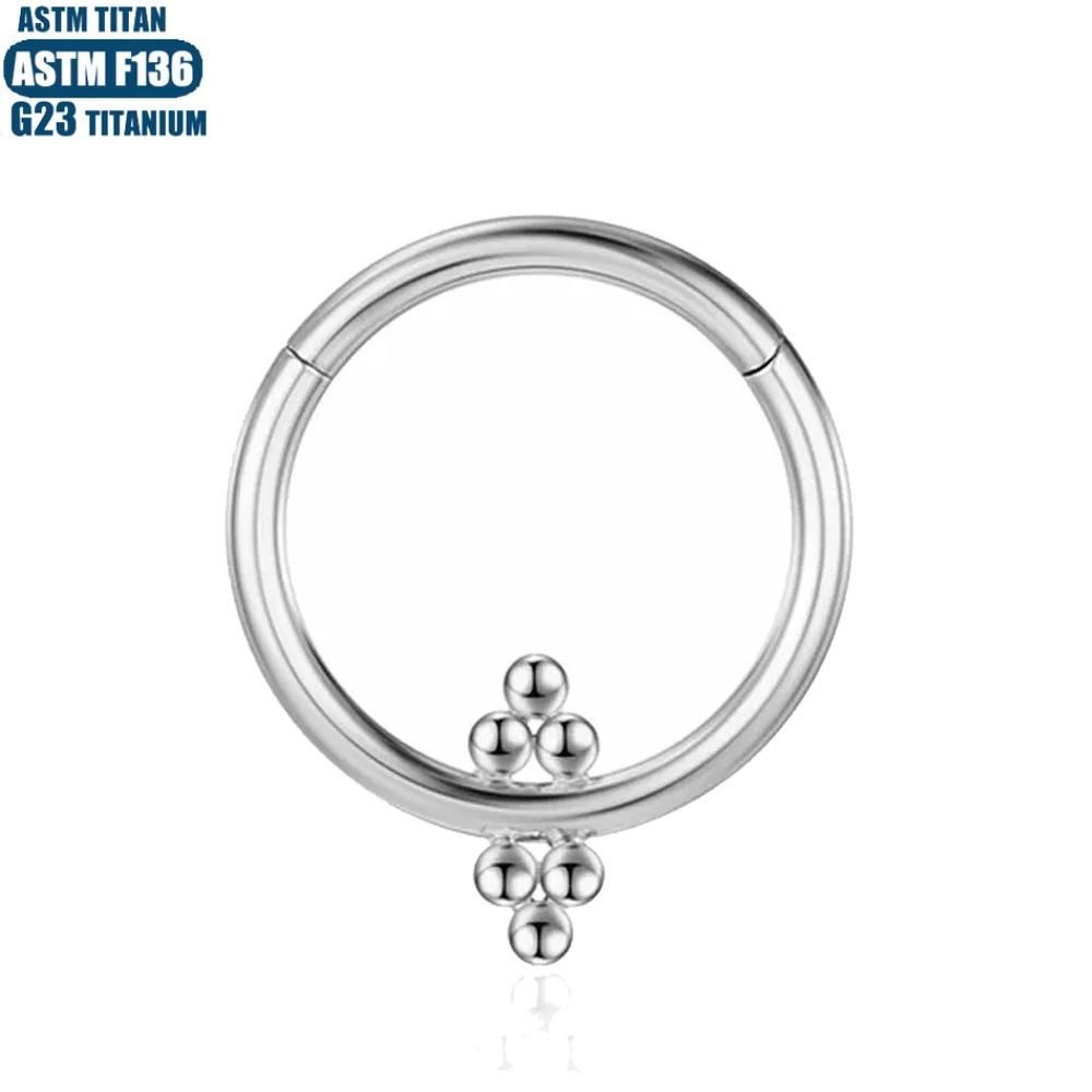 F136 Titanium Perforated Nose Ring with Inner Bead Cluster, Nasal Septum Jewelry, Seamless Zircon Earrings detail image 11