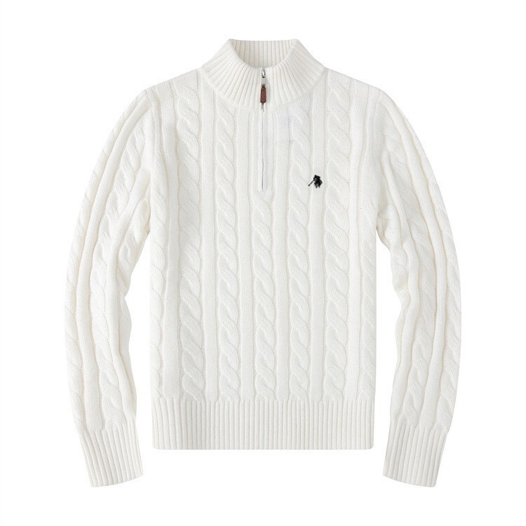 Paul Men's Polo Half-High Collar Half-Zip Pure Cotton Sweater Cable Knit Wool Sweater Pony Logo Knitwear Long Sleeve