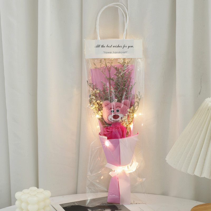 Festival de la diosa Sanba Nueva fresa en bolsas muñeca del oso Rosa jabón seco ramo regalo para la novia y esposa