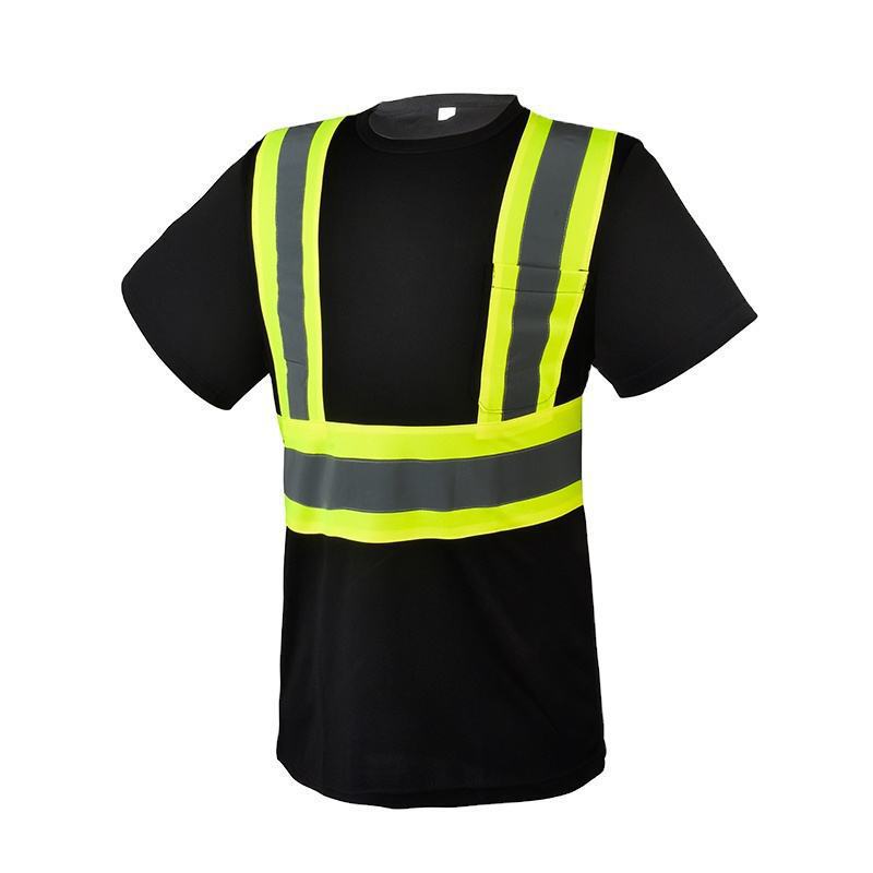 Foreign Trade New Reflective Shirt Men's T-Shirt Custom Logo Traffic Safety Reflective Strips Quick-Drying Black Work Clothes