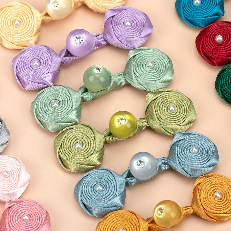 旗袍盘扣扣子中式手工编织玉珠带钻玫瑰花纽扣衬衫服装装饰扣辅料