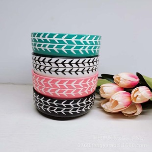 Factory spot foreign trade ceramic tail single hand-painted underglaze color 5 inch pet bowl cat bowl dog bowl variety of colors mixed