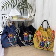 2024日系新款卡通可爱万针刺绣购物袋时尚百搭大容量环保单肩包潮
